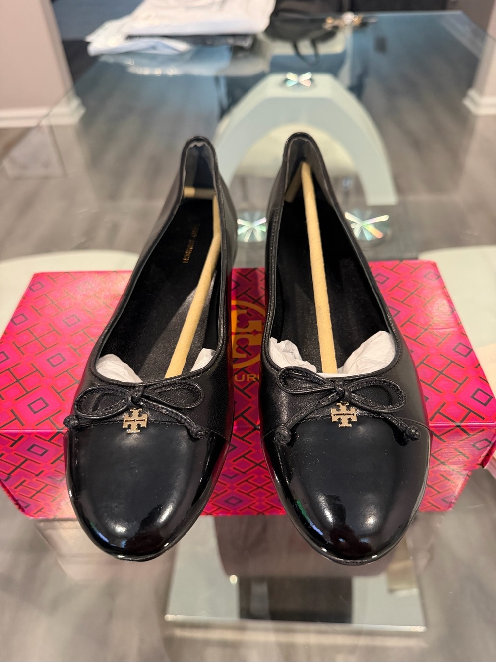 Tory Burch Women's Cap Toe Ballet Flats, Perfect Black, 7.5 Medium US